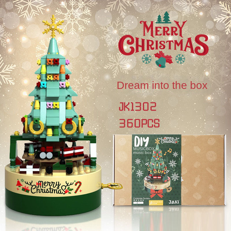 Christmas Gift Gingerbread House Music Box Children's Assembled Desktop Decoration Building Blocks Toy