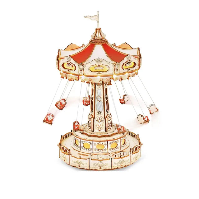 Children's Wooden Puzzle Christmas Gift Magic Amusement Park Wooden Toy DIY Music Box Easy Assembly Swing Model Making Kit