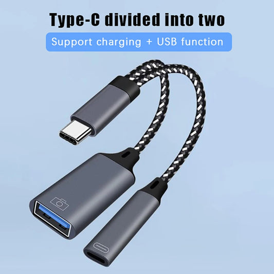 USB C OTG Cable Phone Adapter 2 In 1 Type C To USB A Adapter With PD Charging Port For Phone Laptop Tablet