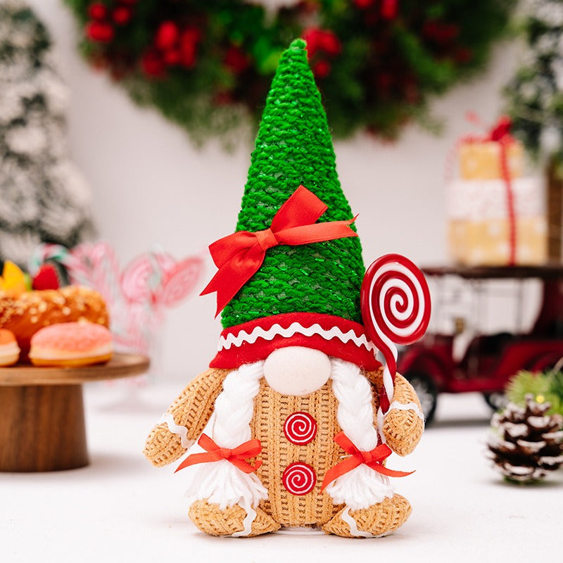 Christmas decoration gingerbread figurine glowing biscuit figurine red green pointed hat with light figurine