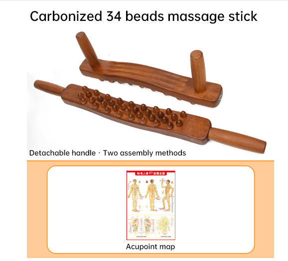 Handheld 34 Beads Home Massaging Device wood stick massage tool Body Massage Wooden Guasha Tool for Relaxation