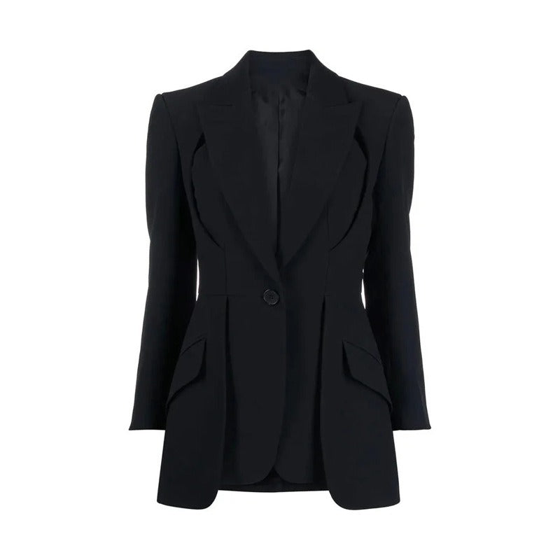 Design solid color suit with hollow out irregular suit jacket for women