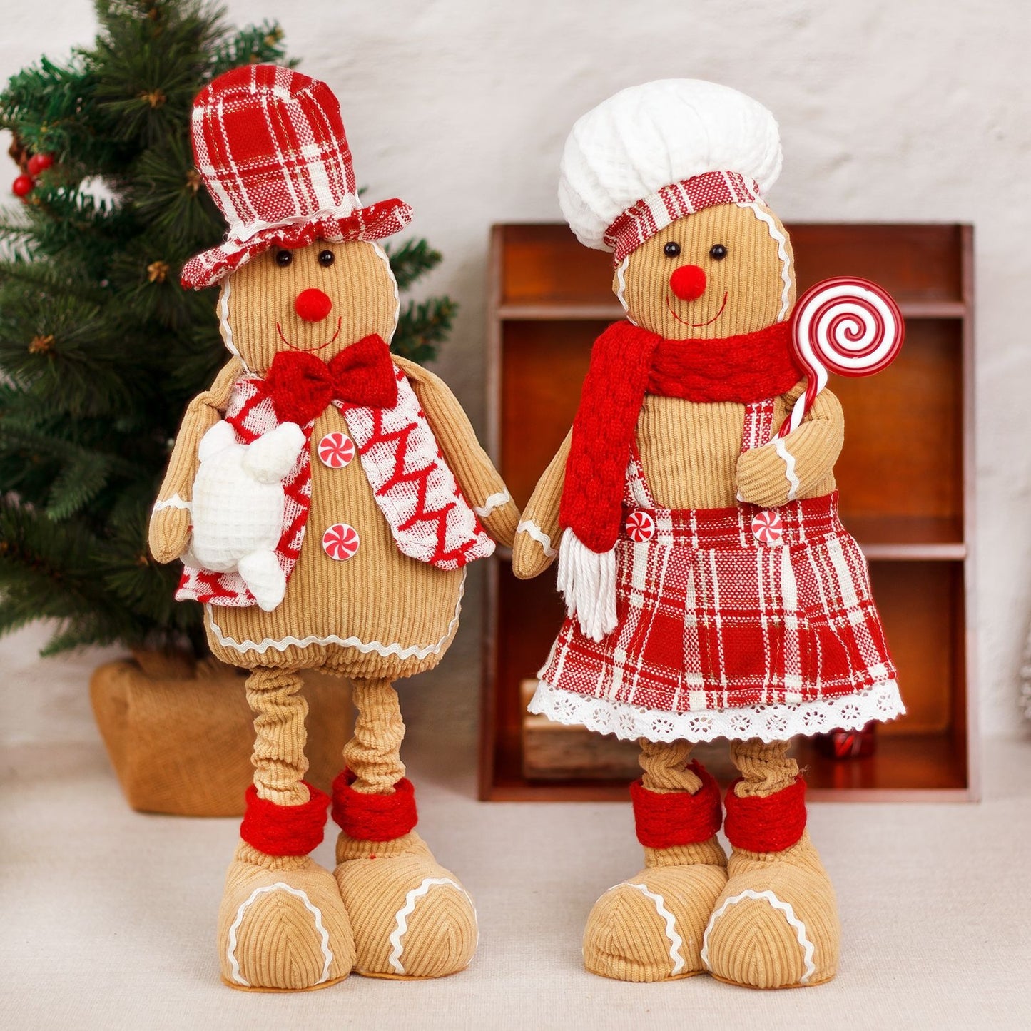 Christmas Stretchable Gingerbread Doll Chef Hat Couple Doll Christmas Window Stand Decoration