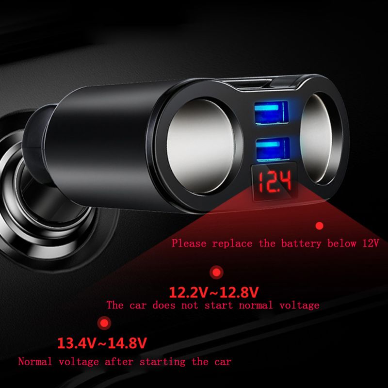 12V 24V Car 2 Way Power Socket Splitter QC3.0 Dual USB Charger LED Voltmetr For Mobile Phone Tablet GPS SUV Truck