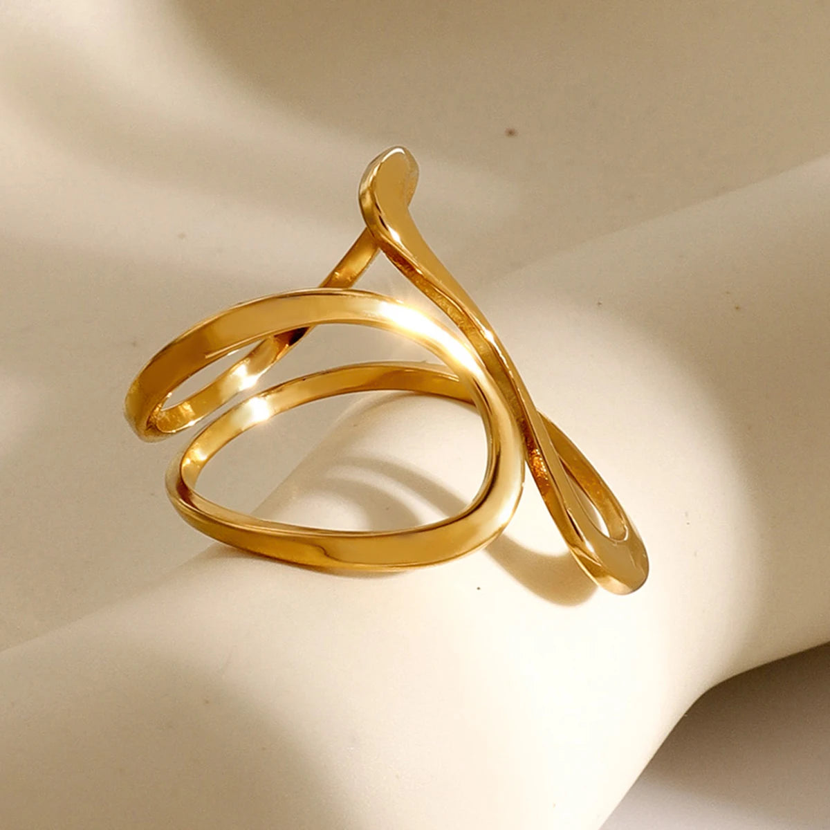 18k gold stainless steel smooth line irregular opening ring design sense titanium steel ring