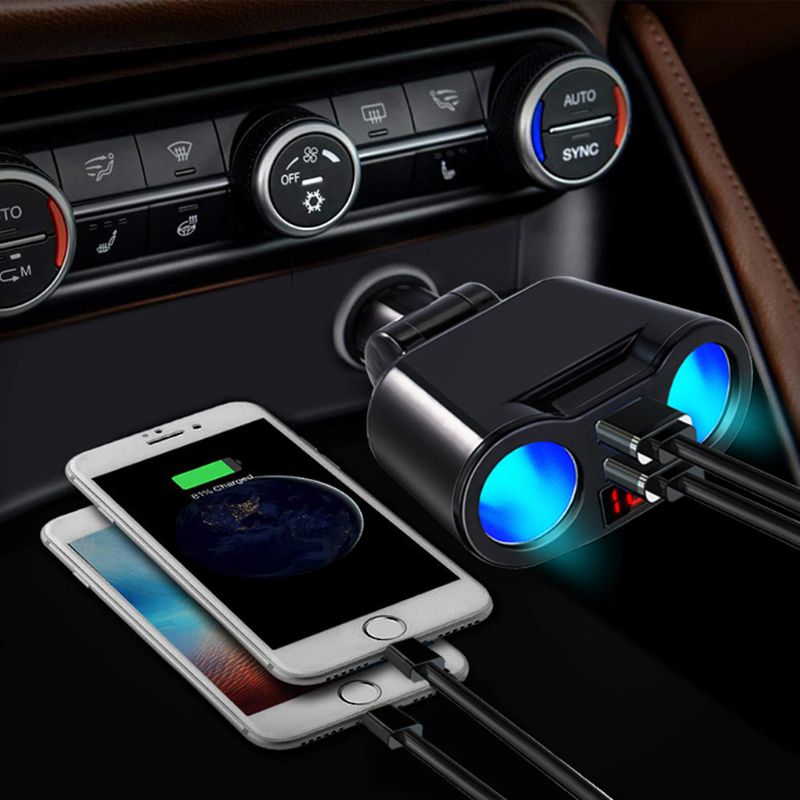 12V 24V Car 2 Way Power Socket Splitter QC3.0 Dual USB Charger LED Voltmetr For Mobile Phone Tablet GPS SUV Truck