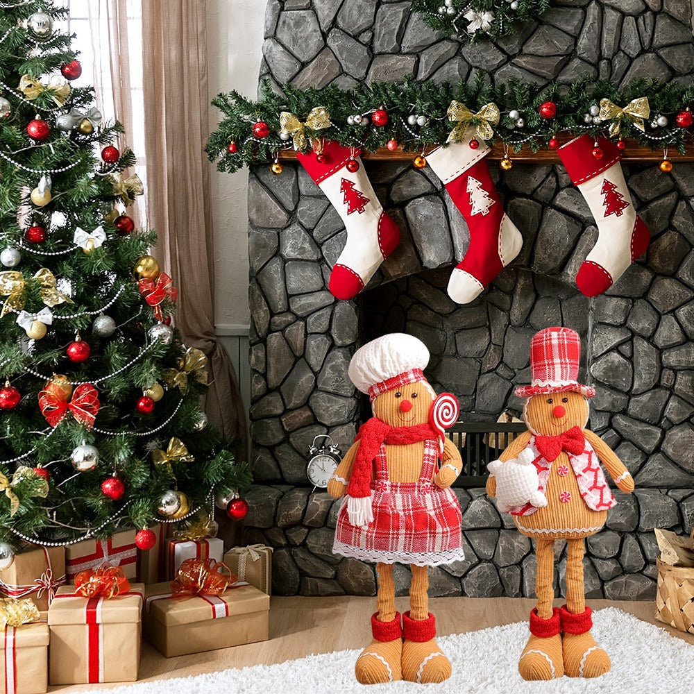 Christmas Stretchable Gingerbread Doll Chef Hat Couple Doll Christmas Window Stand Decoration