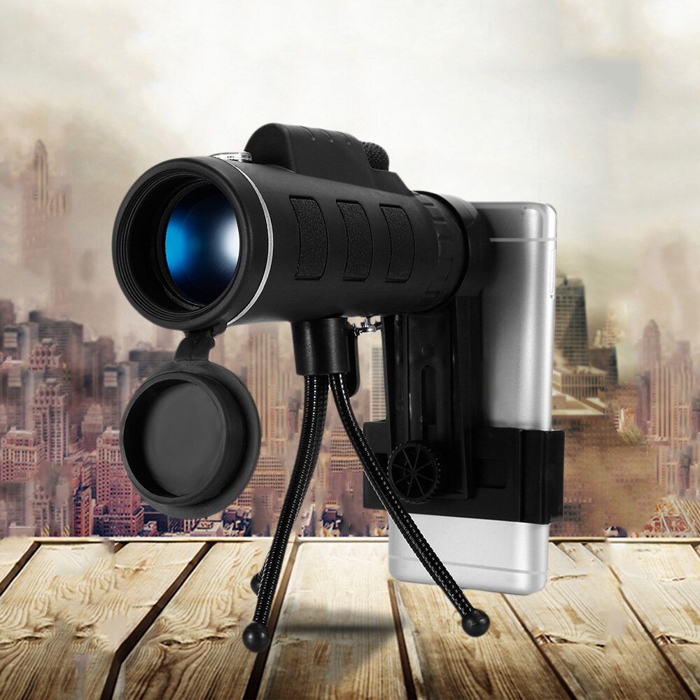 40X60 Monocular Telescope Zoom Scope with Compass Phone Clip Tripod for Mobile Phone Camera