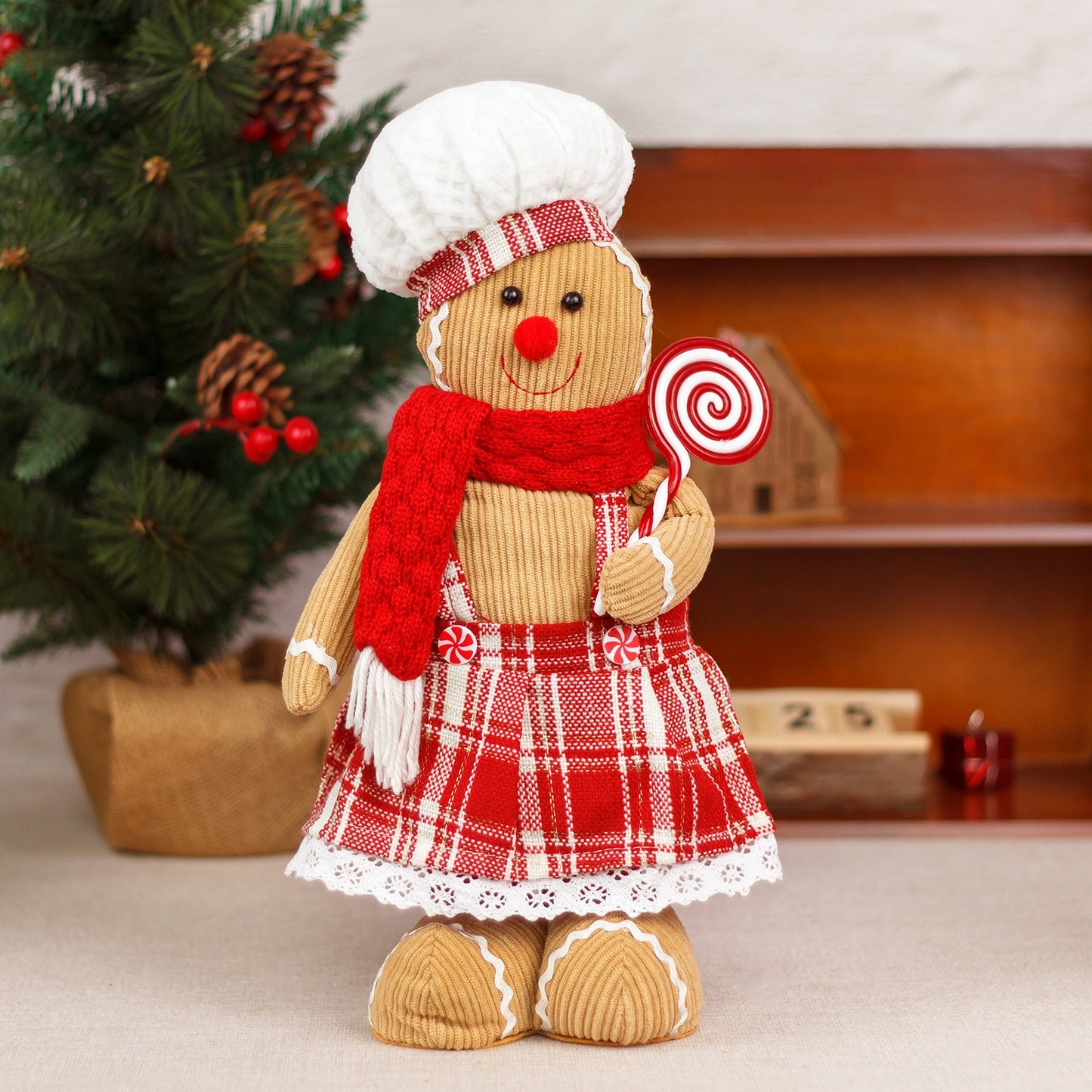 Christmas Stretchable Gingerbread Doll Chef Hat Couple Doll Christmas Window Stand Decoration