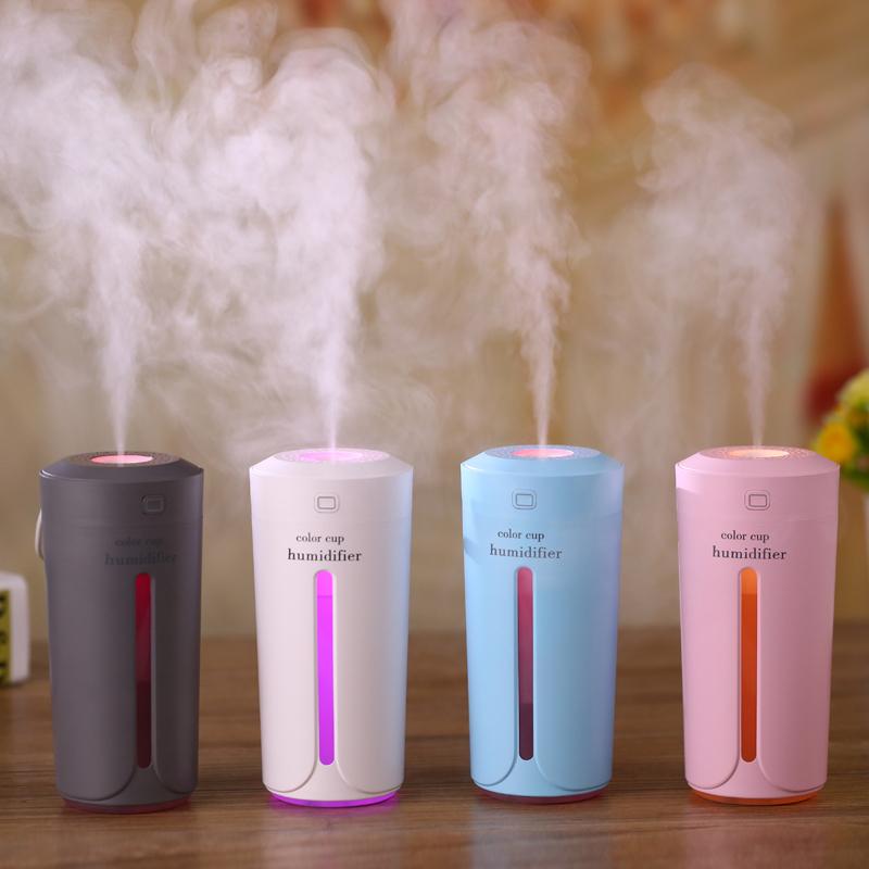 Color Cup USB Air Humidifier for Home Car Ultrasonic Mini Aroma Diffuser Air Purifier with LED Lights