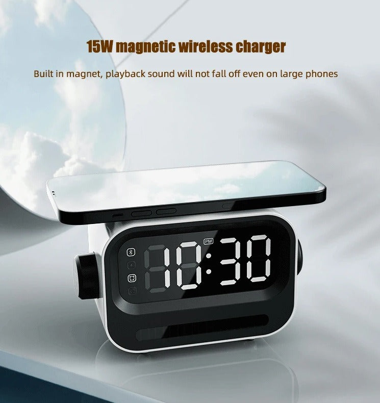 Alarm clock wireless charging Bluetooth speaker clock wireless charging voice controlled light