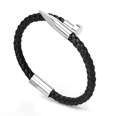 Men's bracelet Bangles Pulseiras 6mm Weave Genuine leather Nail bracelet Charm love cuff bracelet masculina