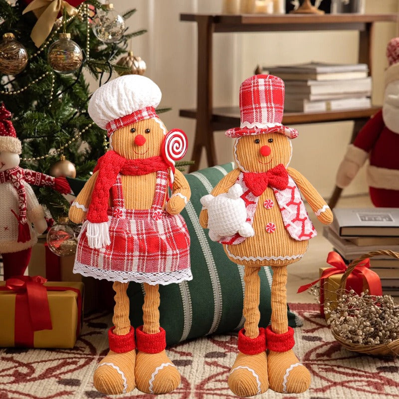 Christmas Stretchable Gingerbread Doll Chef Hat Couple Doll Christmas Window Stand Decoration