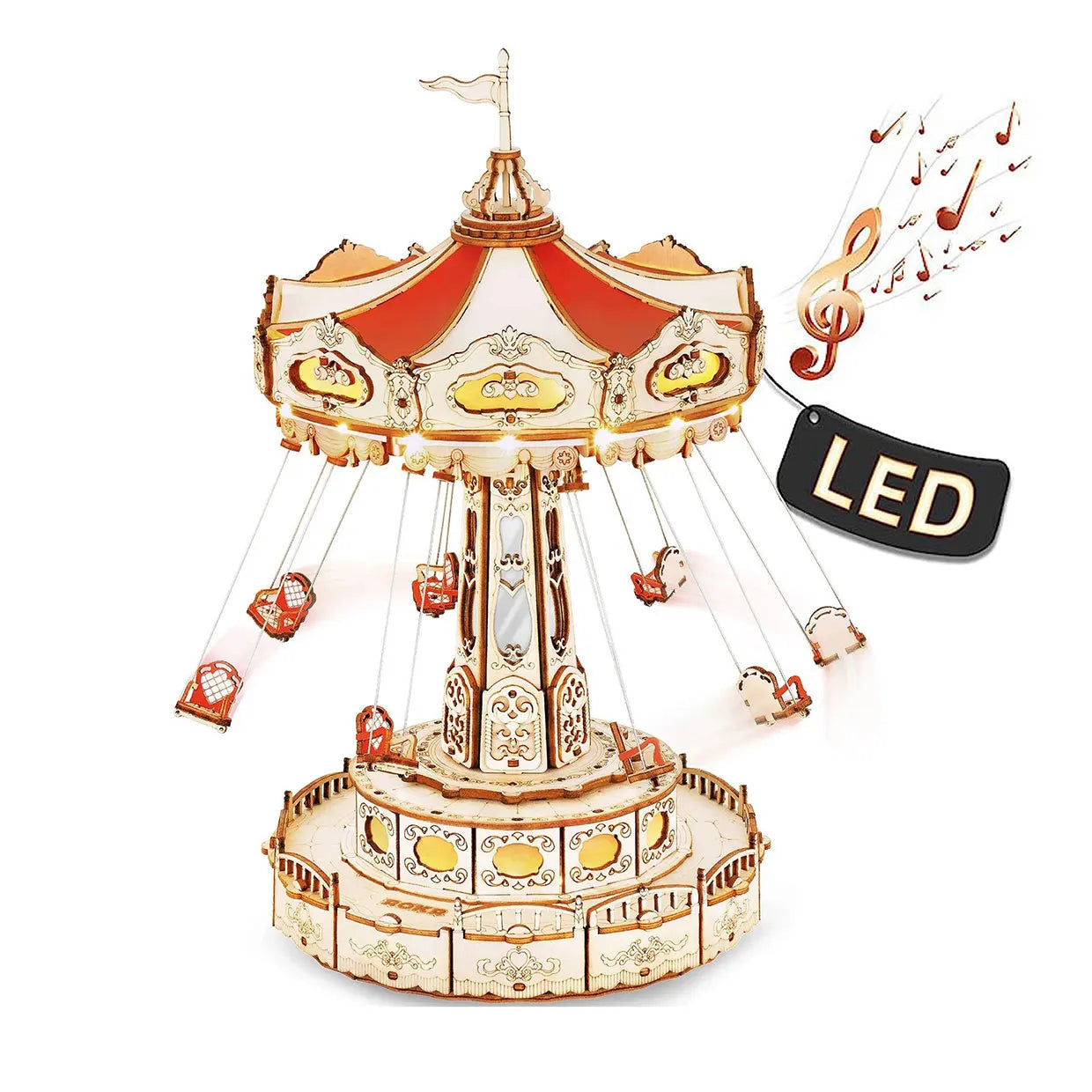 Children's Wooden Puzzle Christmas Gift Magic Amusement Park Wooden Toy DIY Music Box Easy Assembly Swing Model Making Kit