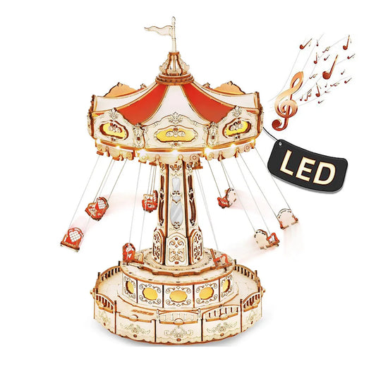 Children's Wooden Puzzle Christmas Gift Magic Amusement Park Wooden Toy DIY Music Box Easy Assembly Swing Model Making Kit