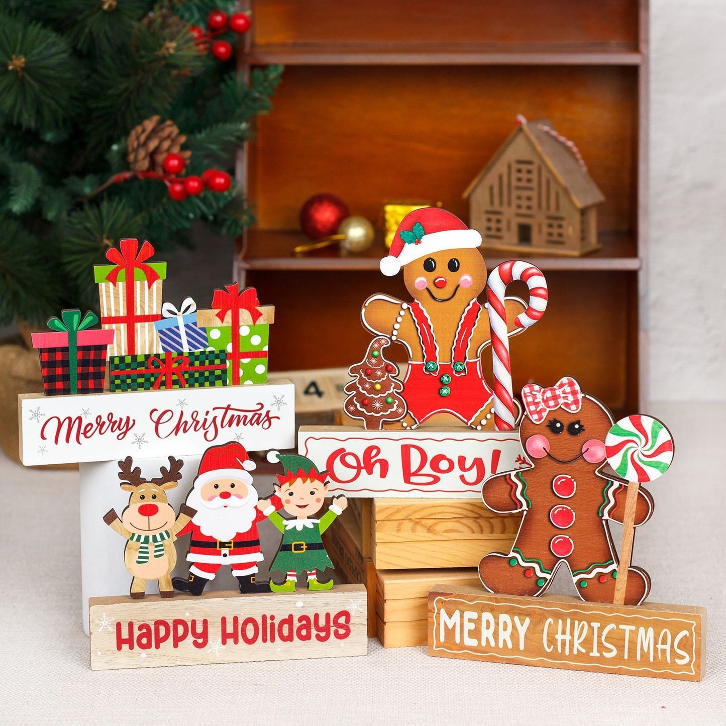 Christmas Decorations Desktop Table Gingerbread Man Biscuit Man Wooden Decorations Christmas Wooden Decorations