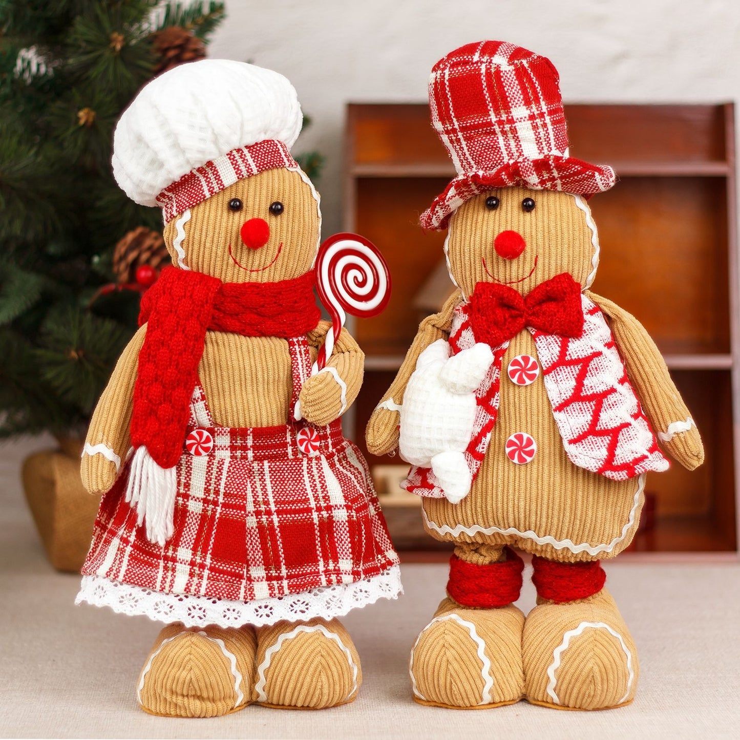 Christmas Stretchable Gingerbread Doll Chef Hat Couple Doll Christmas Window Stand Decoration