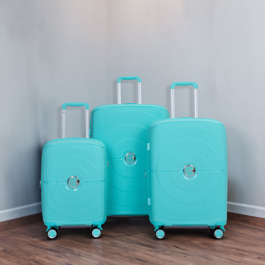 Expandable Hardshell Suitcase Double Spinner Wheels PP Luggage Sets Lightweight Durable 3-Piece Set (20/24/28) , Lake Blue