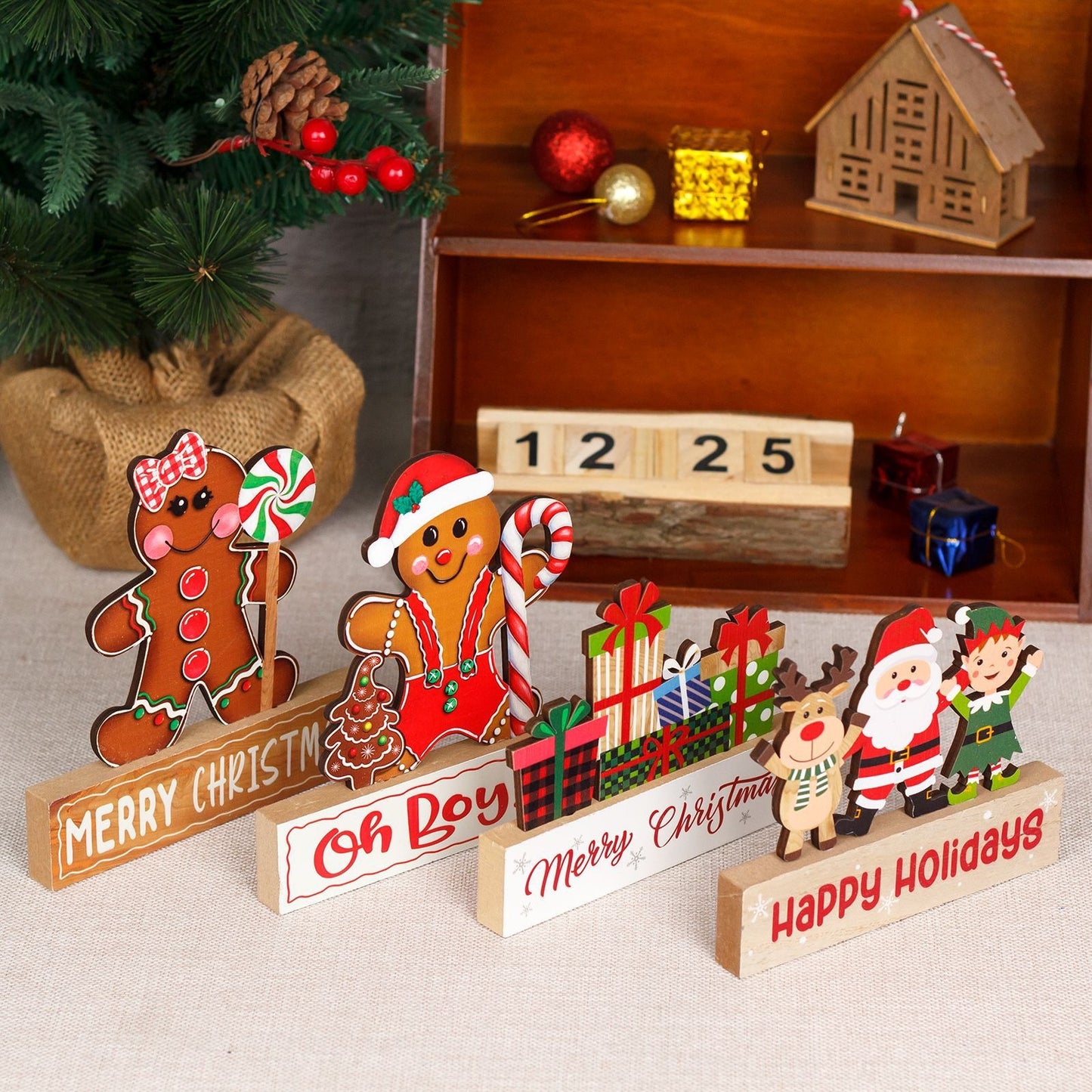 Christmas Decorations Desktop Table Gingerbread Man Biscuit Man Wooden Decorations Christmas Wooden Decorations