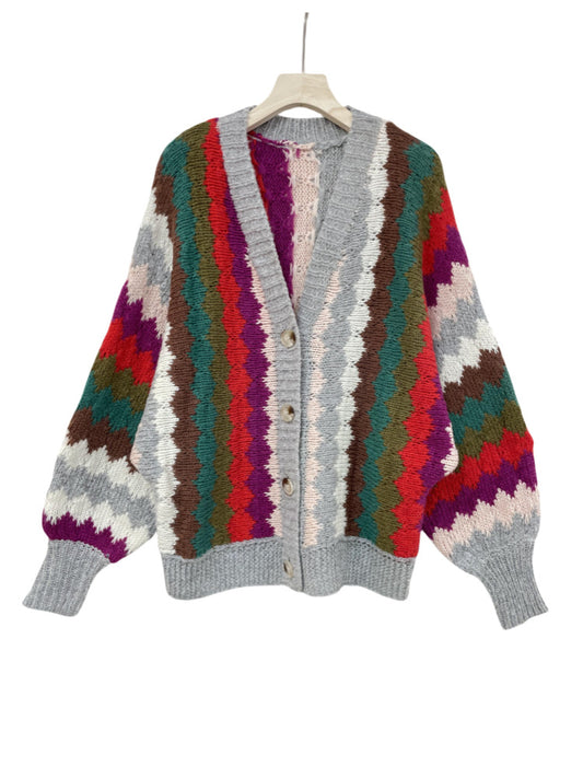 Loose imitation hand hook knitted cardigan imitation hand knitted sweater jacket lazy style top