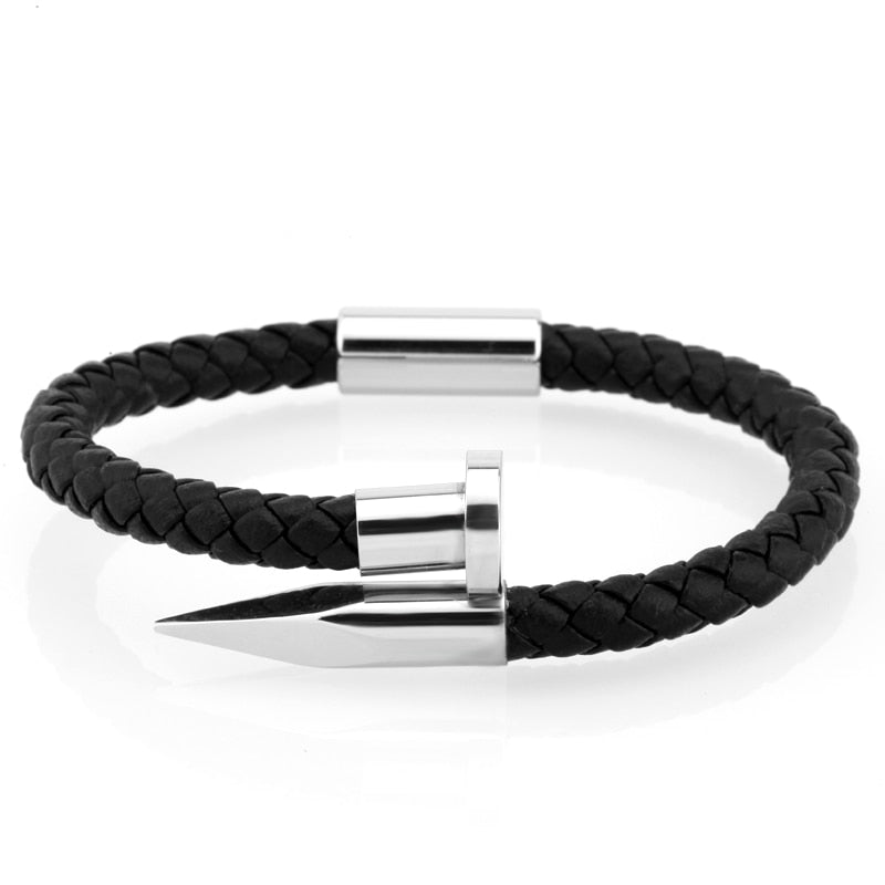 Men's bracelet Bangles Pulseiras 6mm Weave Genuine leather Nail bracelet Charm love cuff bracelet masculina