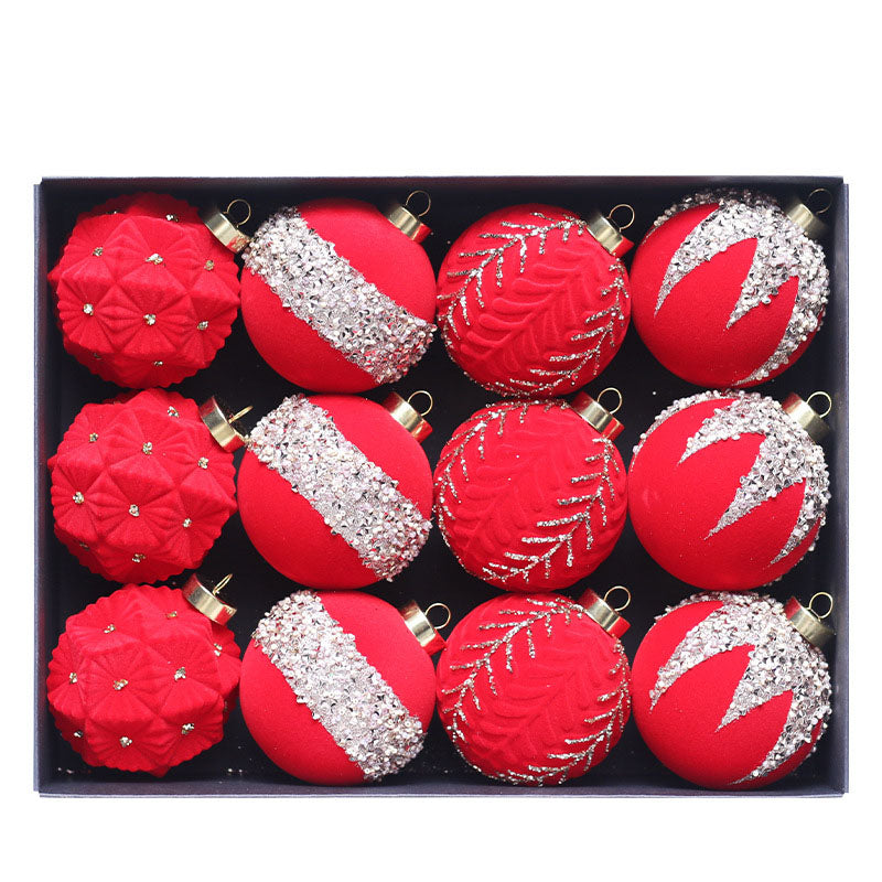 Christmas ball decoration 8cm/12 pieces colored brick plush Christmas ball set Christmas tree pendant