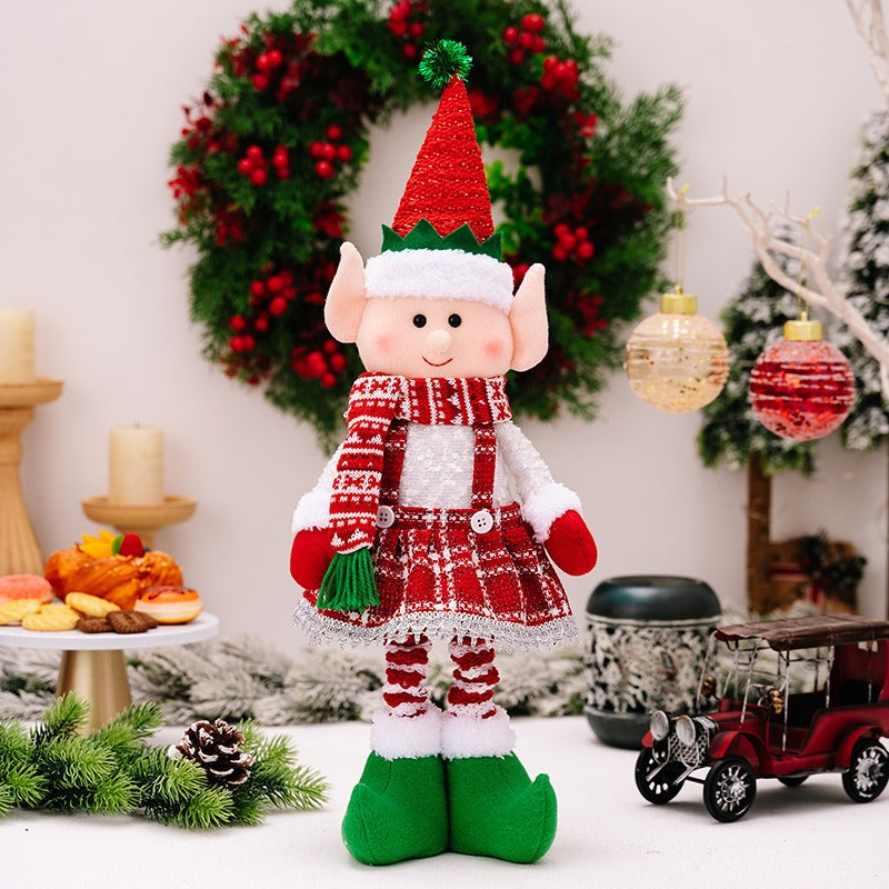 Christmas decorations doll ornaments red and green elf retractable dolls