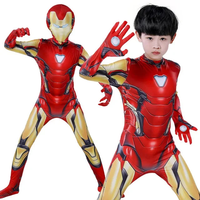 Kids Adult Iron Man Costume Bodysuit Spandex Halloween Spider man Cosplay Jumpsuit Suits 3D Style Dress Up