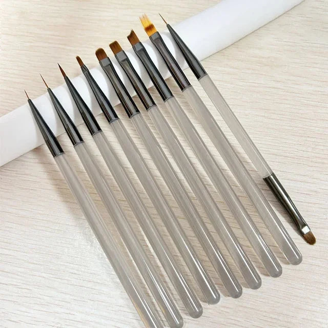 9PCS UV Gel Nail Brush Liner DIY Painting Pen Manicure Acrylic Drawing Brush for Nail Art Design Nails Tip Display Painting Tool