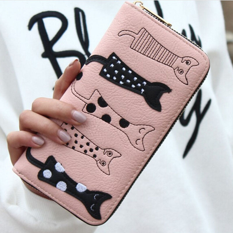 FLYING BIRDS! 2016 women wallets leather wallet long style dollar price Women bag card holder cartoon cat coin purse LS8723fb