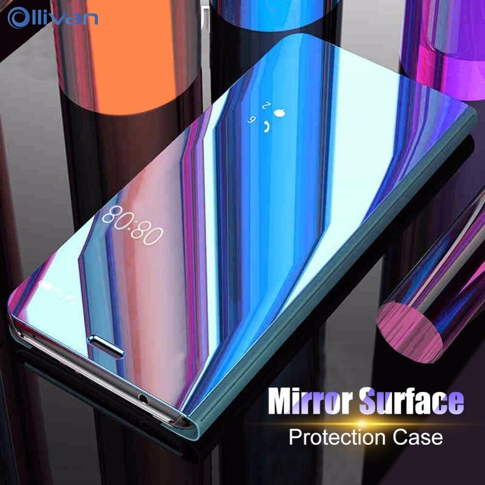 Luxury Mirror Smart Clear View Phone Case For Samsung Galaxy S8 S9 Plus S6 Note 8 9 S7 Edge Flip Cover For Samsung A3 A5 A7 2017