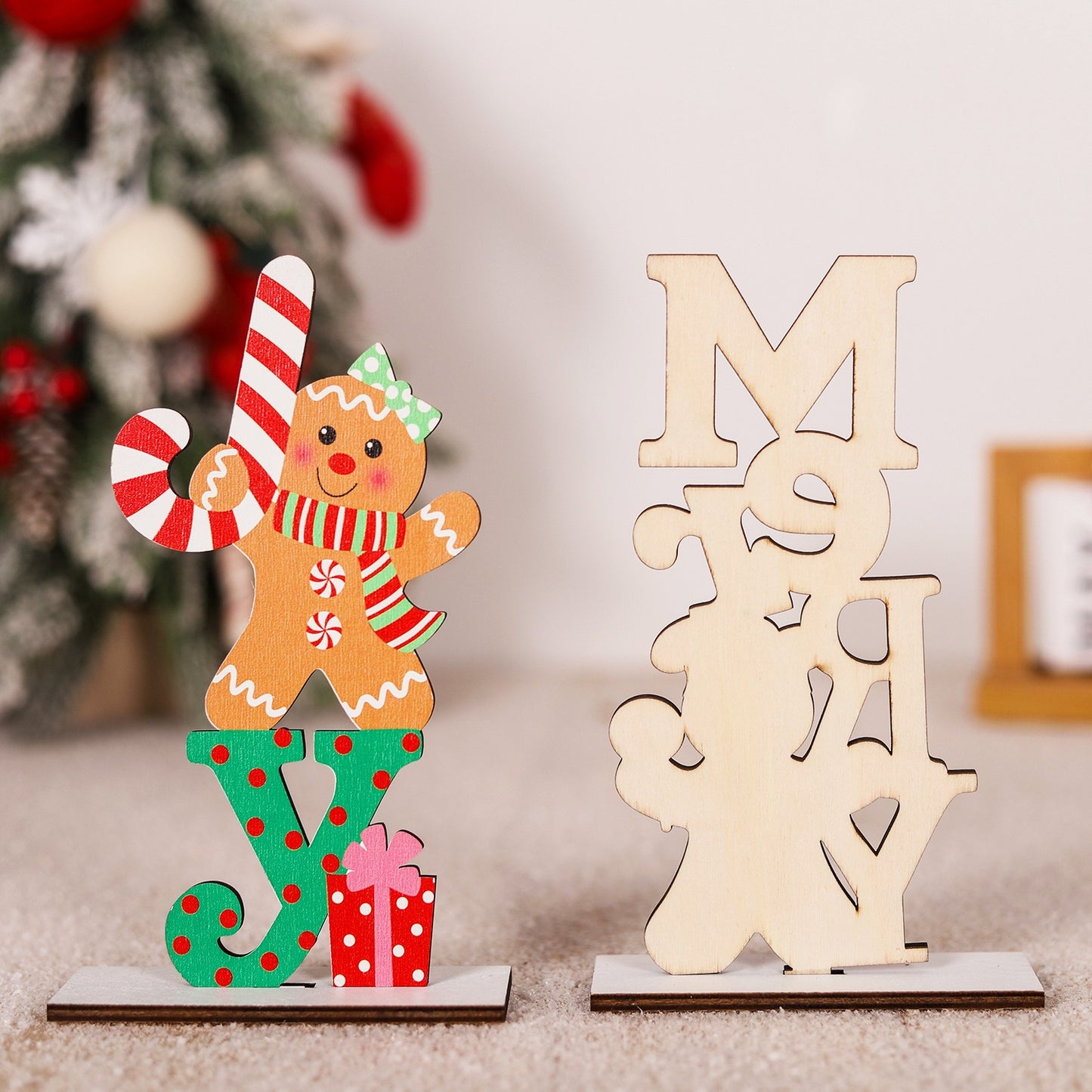 Christmas Home Table Colorful Wooden Christmas Table Cartoon English Letter Wooden Ornament