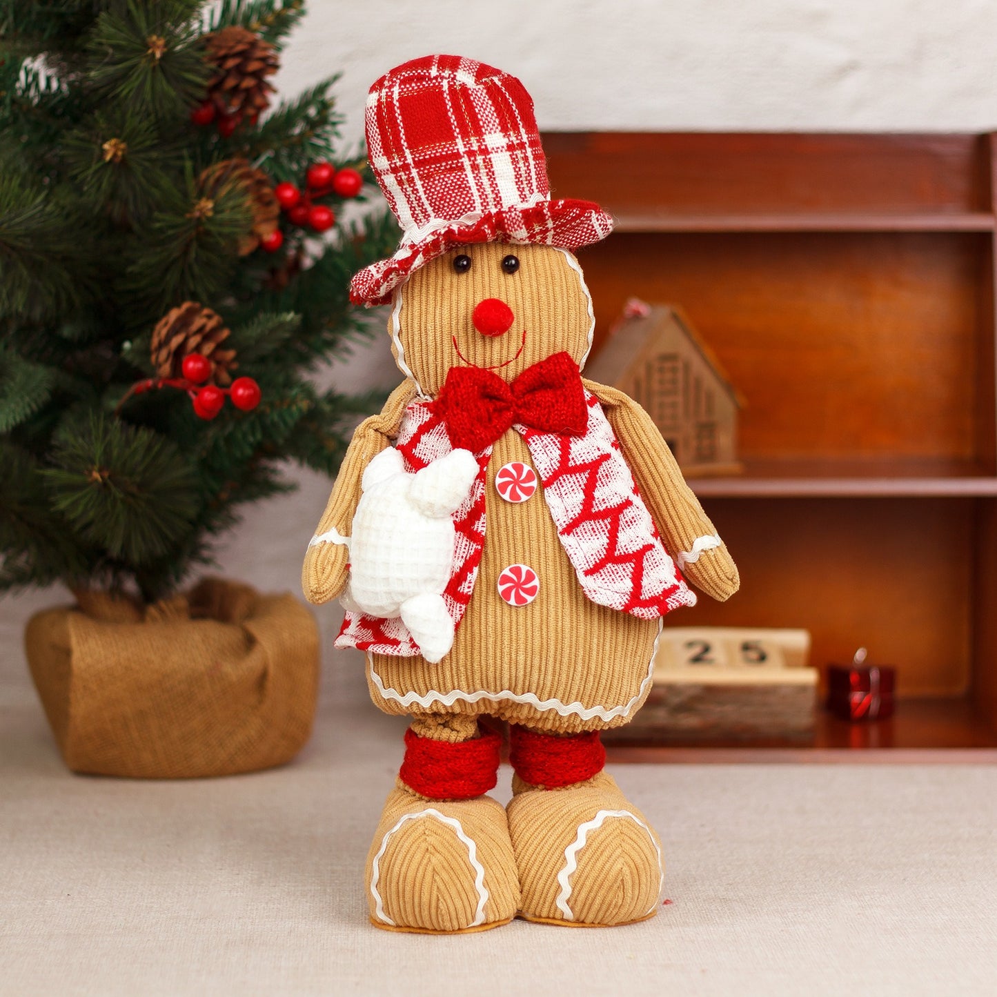 Christmas Stretchable Gingerbread Doll Chef Hat Couple Doll Christmas Window Stand Decoration