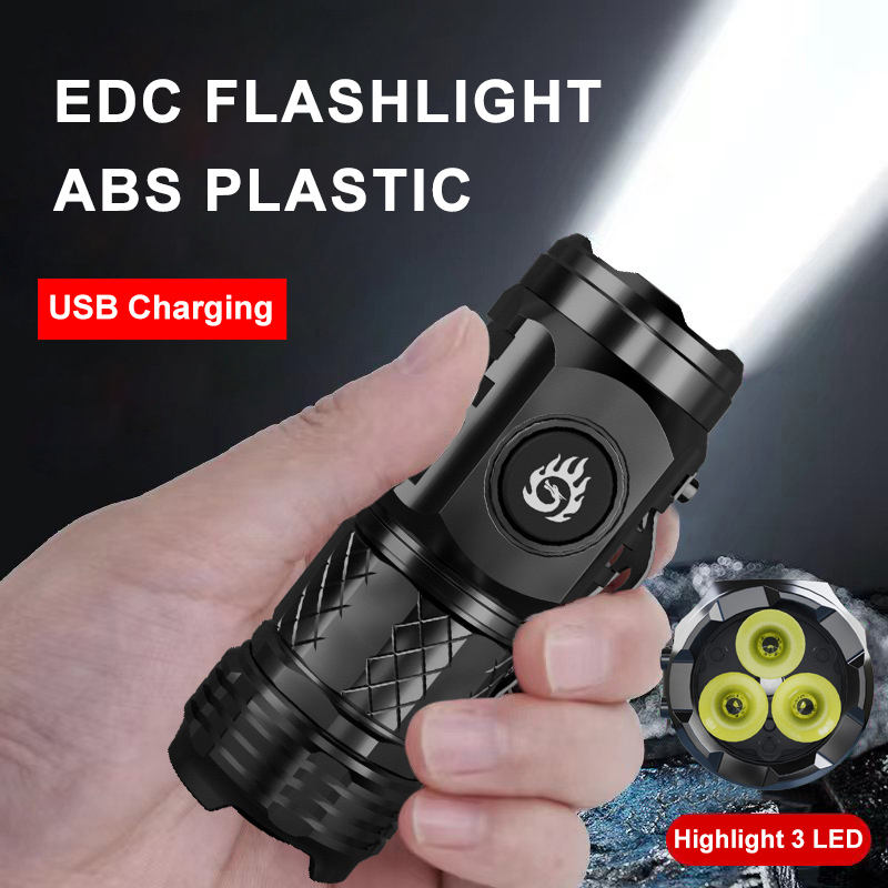 Factory Price Plastic Flashlight Rechargeable 3 LED 3000 Lumens 5 Modes Outdoor EDC Flashlight Power Outage Emergency Lighting