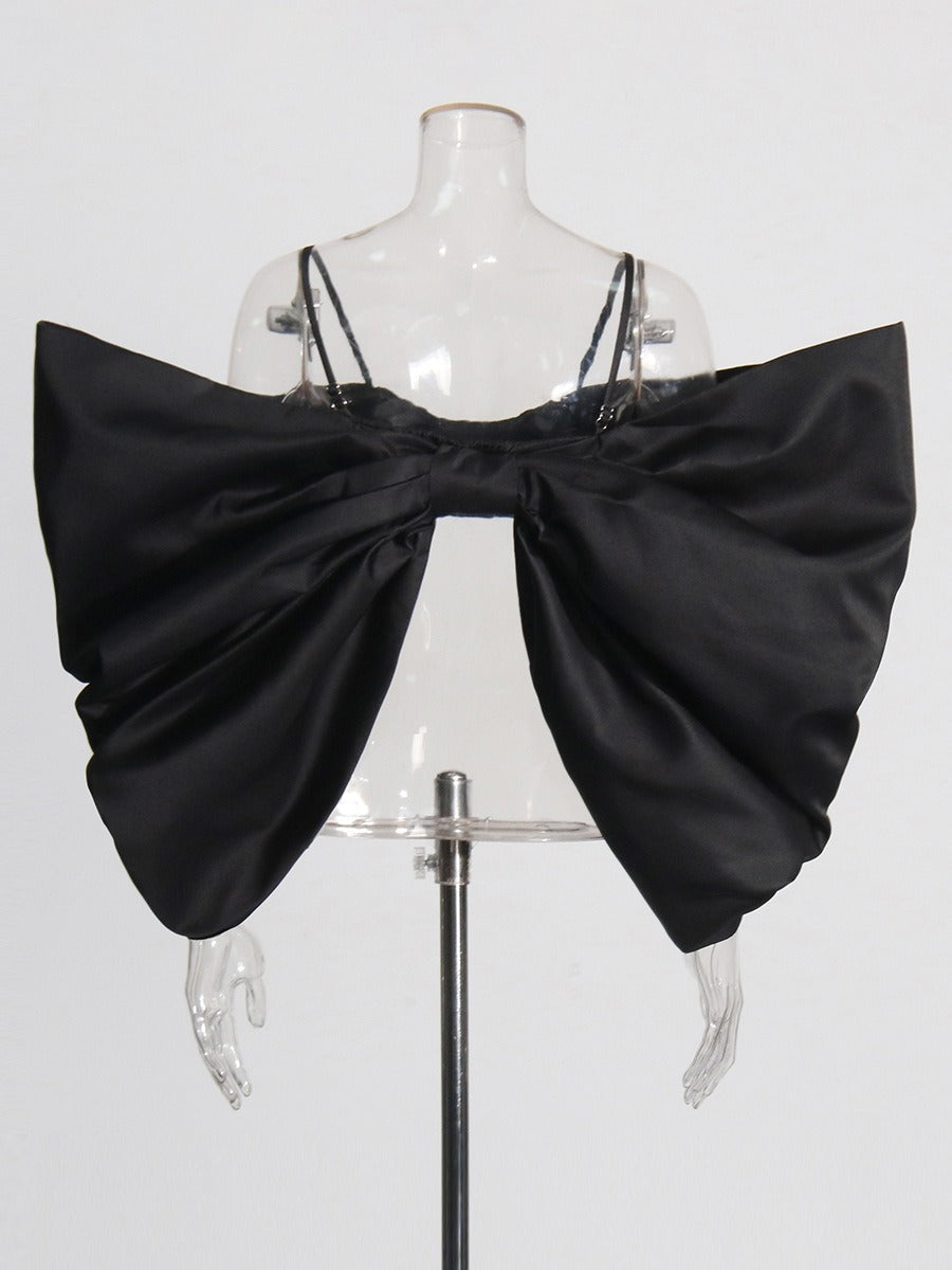 Spicy girl spliced bow design wearing strapless top for women