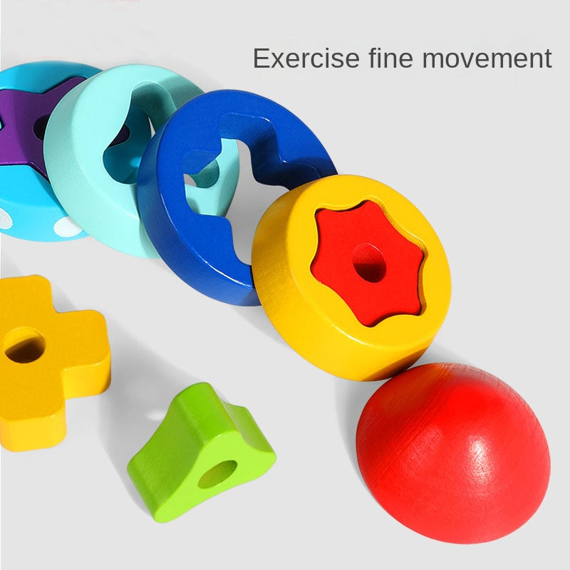 Stacked Rocket Wooden Children's Shape Matching Cognitive Geometry Toy Rainbow Tower Circle Stacked Music Collar Ring