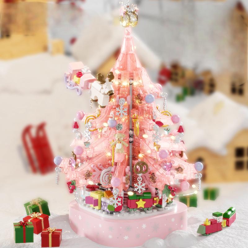 Christmas Gift Crystal Christmas Tree Music Box DIY Assembly Christmas Bouquet Building Blocks Toy