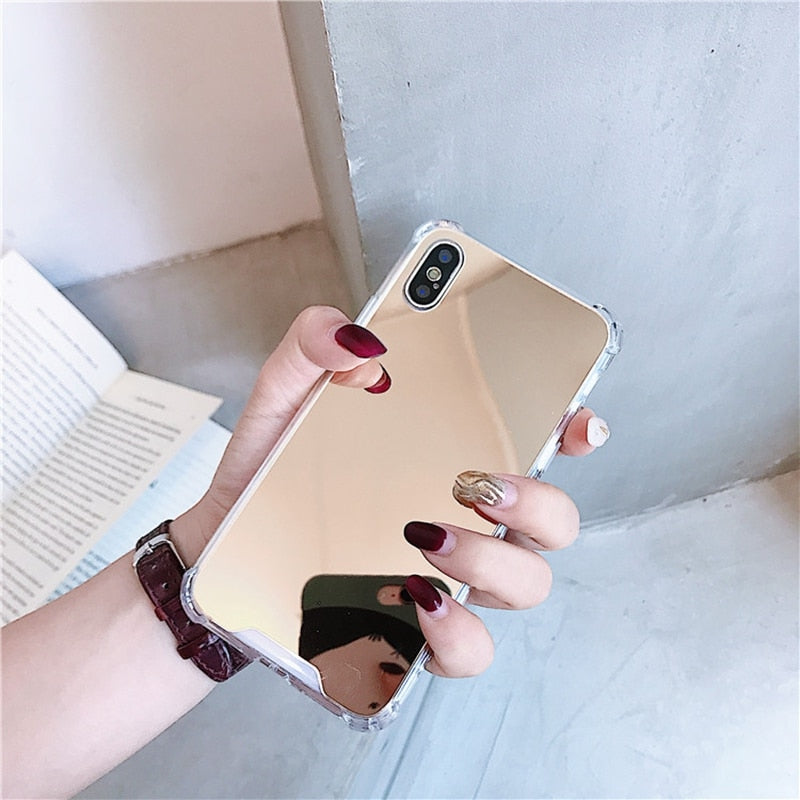 Drop Resistant Mirror Phone Case For iphone XS MAX XR X 7 8 6s 6 plus Protective Soft TPU Cover For Samsung Note 9 8 S8 S9 Plus