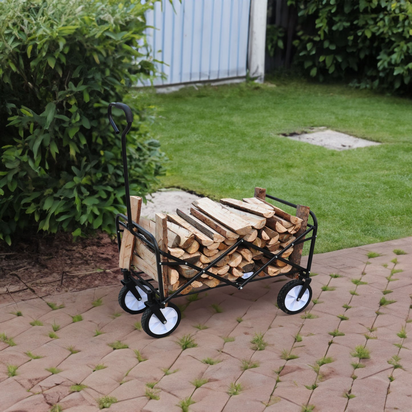 Folding Wagon Garden Shopping Beach Cart (Black)