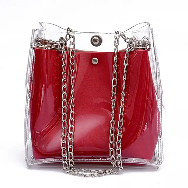 DCOS Women Small Bucket Bags Plastic Transparent Totes Composite Chain Bag Female Mini Jelly Handbags