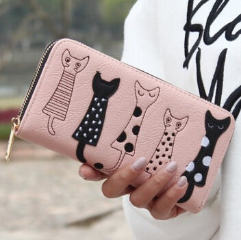 FLYING BIRDS! 2016 women wallets leather wallet long style dollar price Women bag card holder cartoon cat coin purse LS8723fb