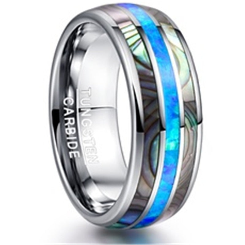 Fashionable and minimalist stainless steel men's ring with shell inlay and colorful shell inlay