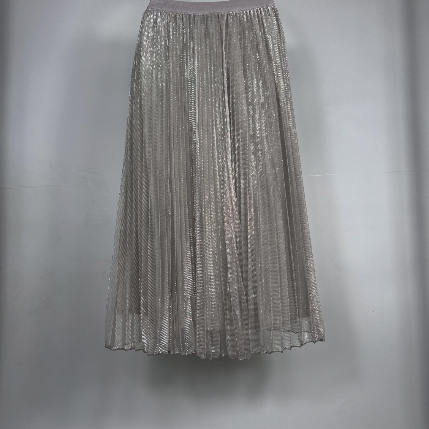 Flowing light mesh shiny high waist elastic waist uniform pleated skirt half skirt