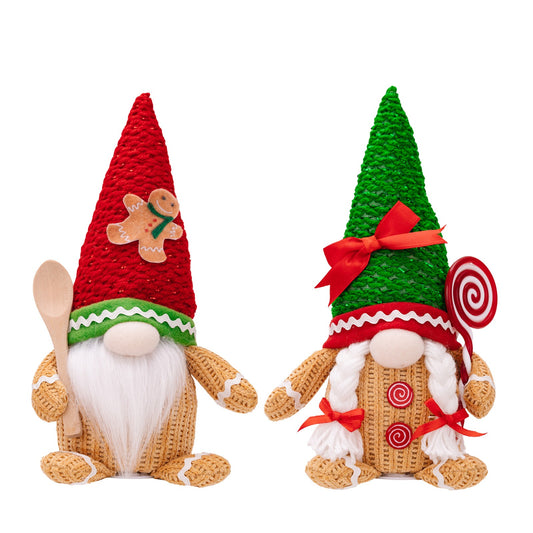 Christmas decoration gingerbread figurine glowing biscuit figurine red green pointed hat with light figurine