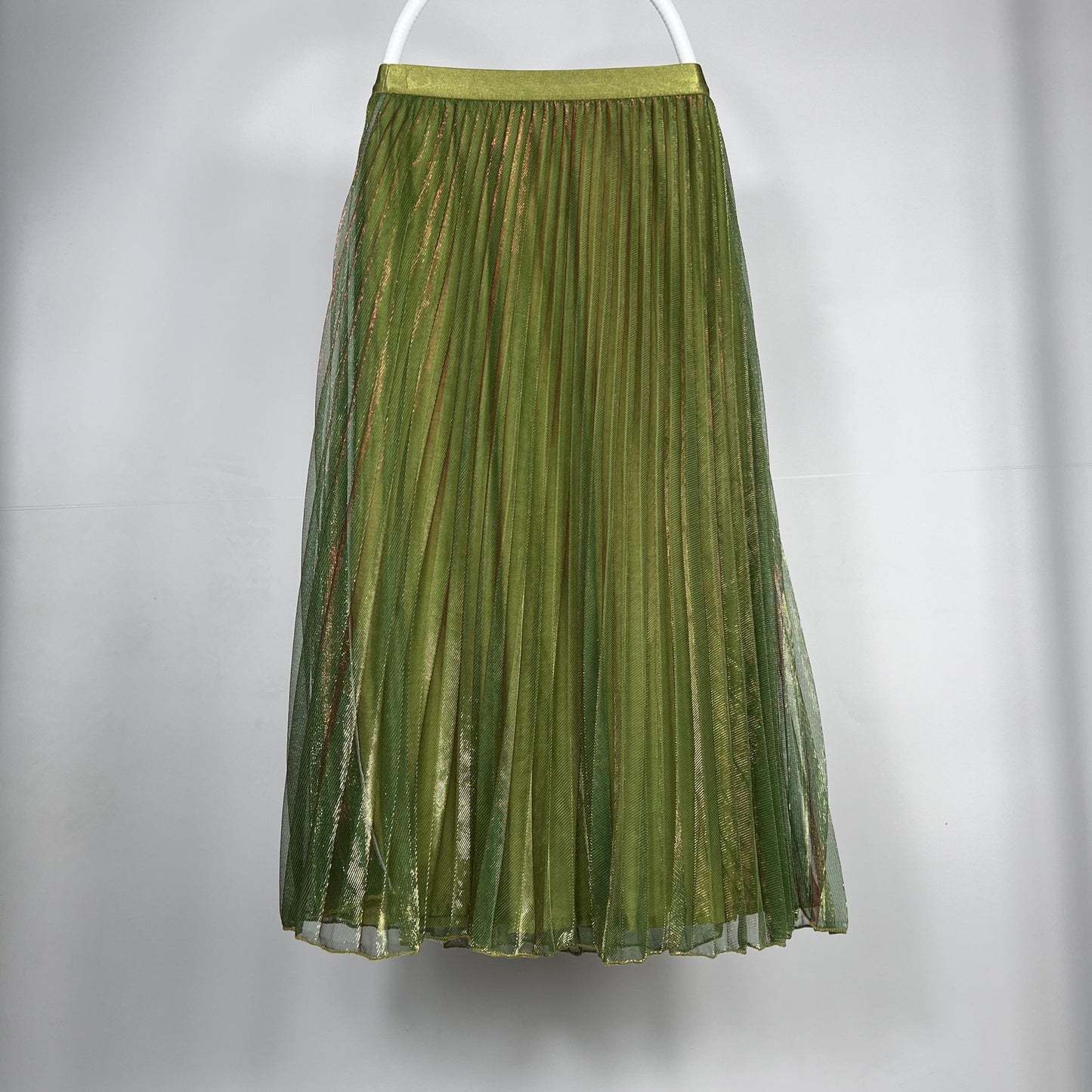 Flowing light mesh shiny high waist elastic waist uniform pleated skirt half skirt