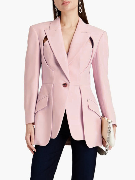 Design solid color suit with hollow out irregular suit jacket for women