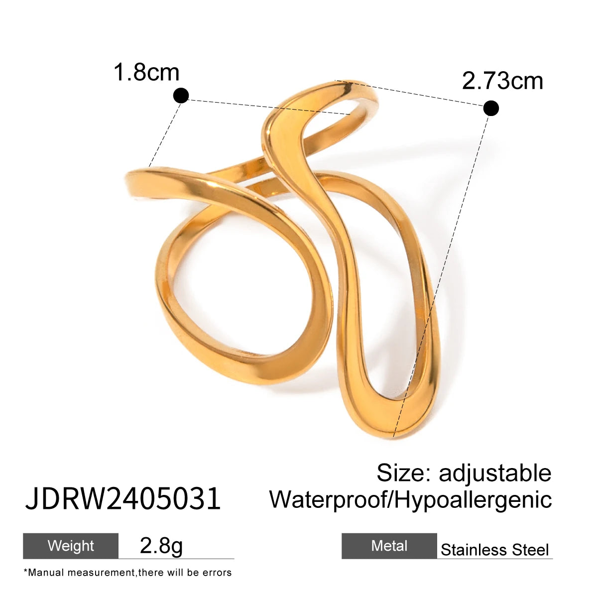 18k gold stainless steel smooth line irregular opening ring design sense titanium steel ring