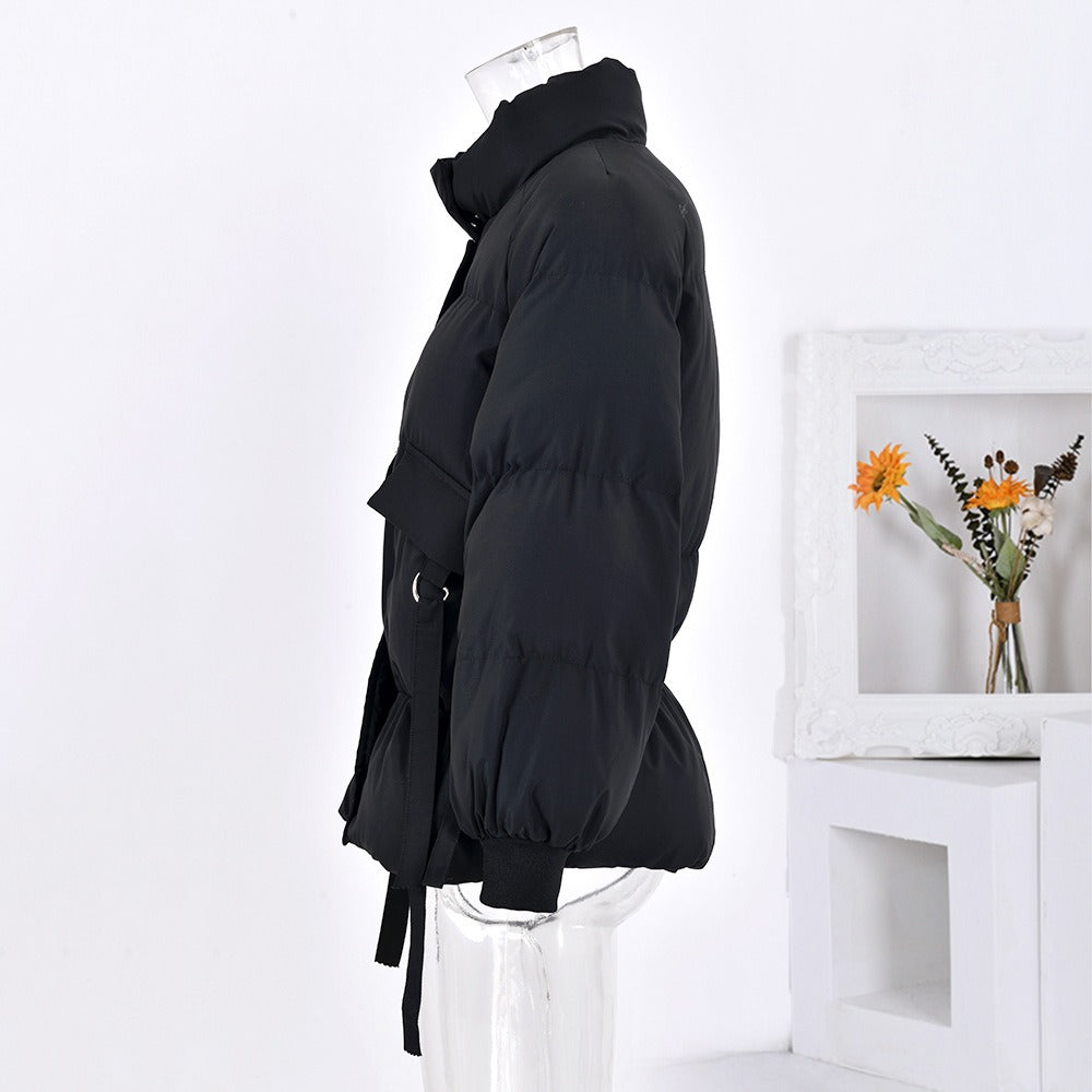 Stand up collar waist cinching Korean version cotton jacket winter warm cotton jacket