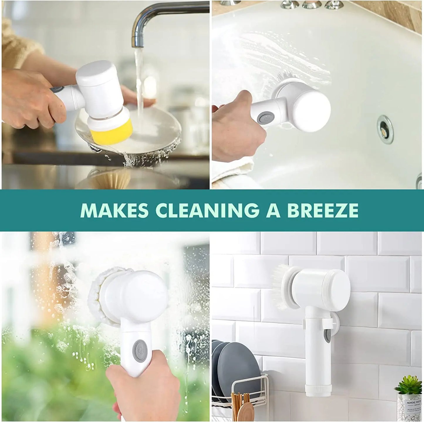 5-in-1 Electric Cleaning Brush Bathroom Wash Brush Kitchen Cleaning Tool USB Bathtub Brush