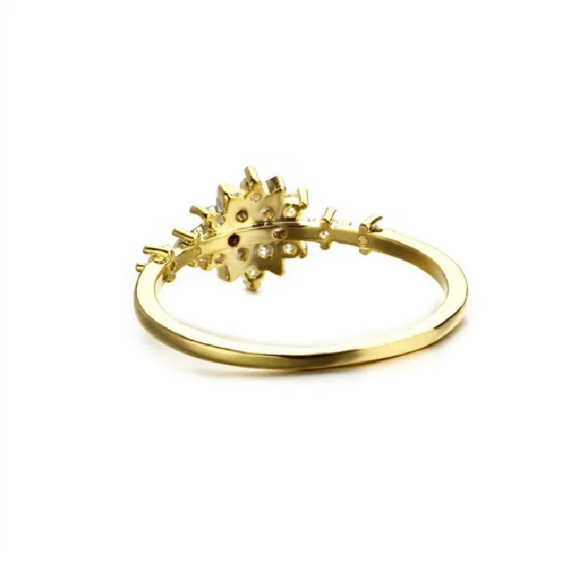 925 Sterling Silver Snowflake Ring 14k Gold Plating Simple Gold Silver color Women Engagement Wedding Ring Gift